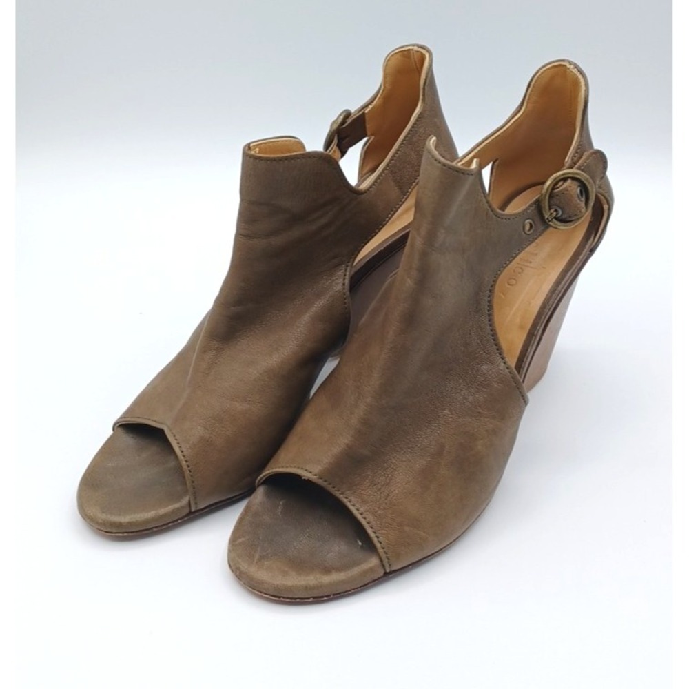 COCLICO Peeptoe Ankle Strap Leather Wedge High Heels Sandals Brown Size 9 (25cm)